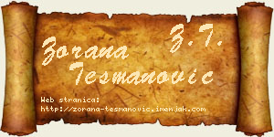 Zorana Tešmanović vizit kartica